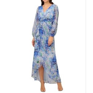 Ruffled Zippered Lined Hi-lo Floral Balloon Sleeve Surplice Neckline Party 6